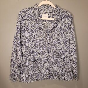 Yawn Organic Cotton Pyjama Set Bums And Roses, Women's Size S, Blue Navy